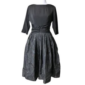 Vintage 1950s Black Evening Dress with Flocked Skirt Rainbow Glitter Medium